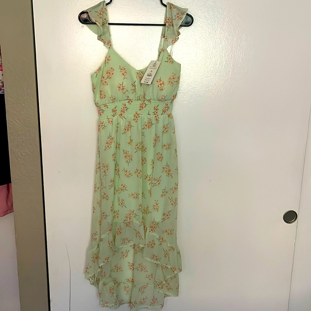 Mint Floral Dress with Ruffle Straps
